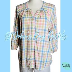 St. John's Bay Pastel Plaid Button-Front Shirt in Pink, Blue, Green, Cream